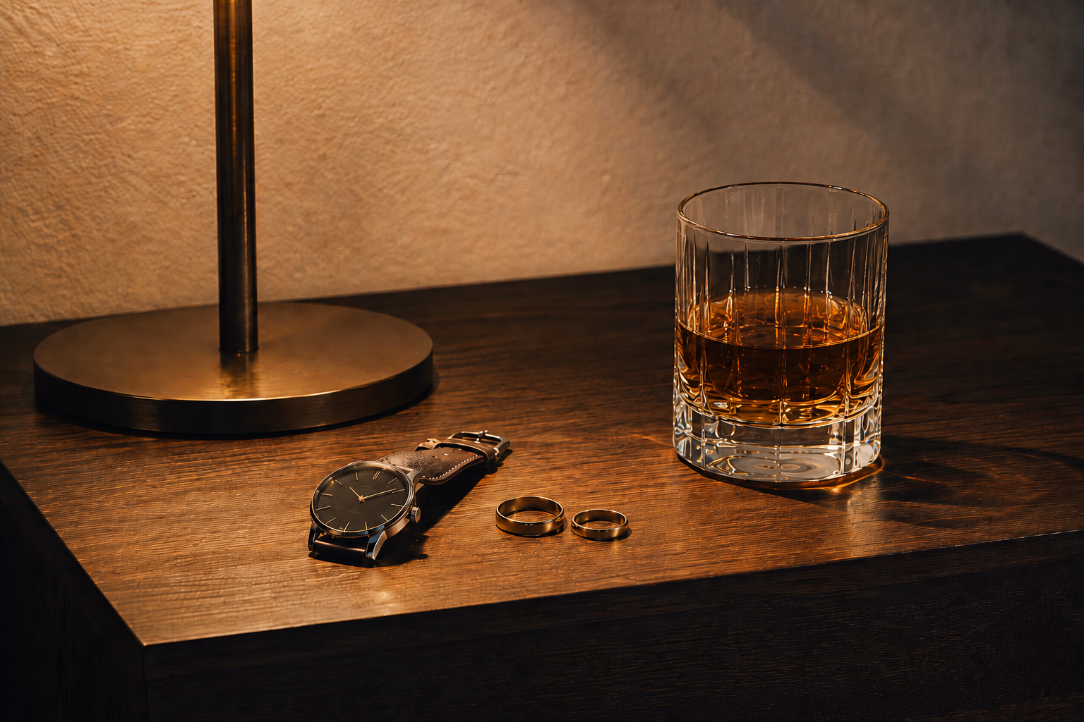 Two wedding rings, a man's watch and a glass of whisky on the bedside table of a suite: in cuckolding nothing is hidden, because transparency is the condition on which the whole agreement rests.