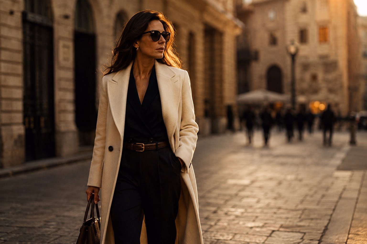 An elegant, self-assured woman walking with ease through the city, in sunglasses: the professional who chose sex work with clear eyes and is still denied the benefit of the doubt.