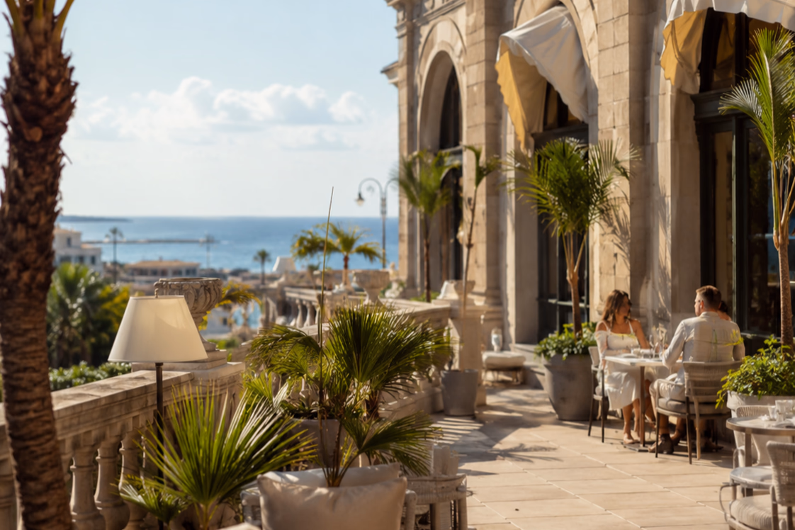 Seafront terrace in Las Palmas de Gran Canaria, the discreet city in which to meet your professional escort.